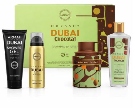 Estuche Armaf Odyssey Dubai Chocolat Unisex EDP 4 pz Gel de baño 100ml+Spray 50 ml+Perfume 100ml+Shampoo 250ml